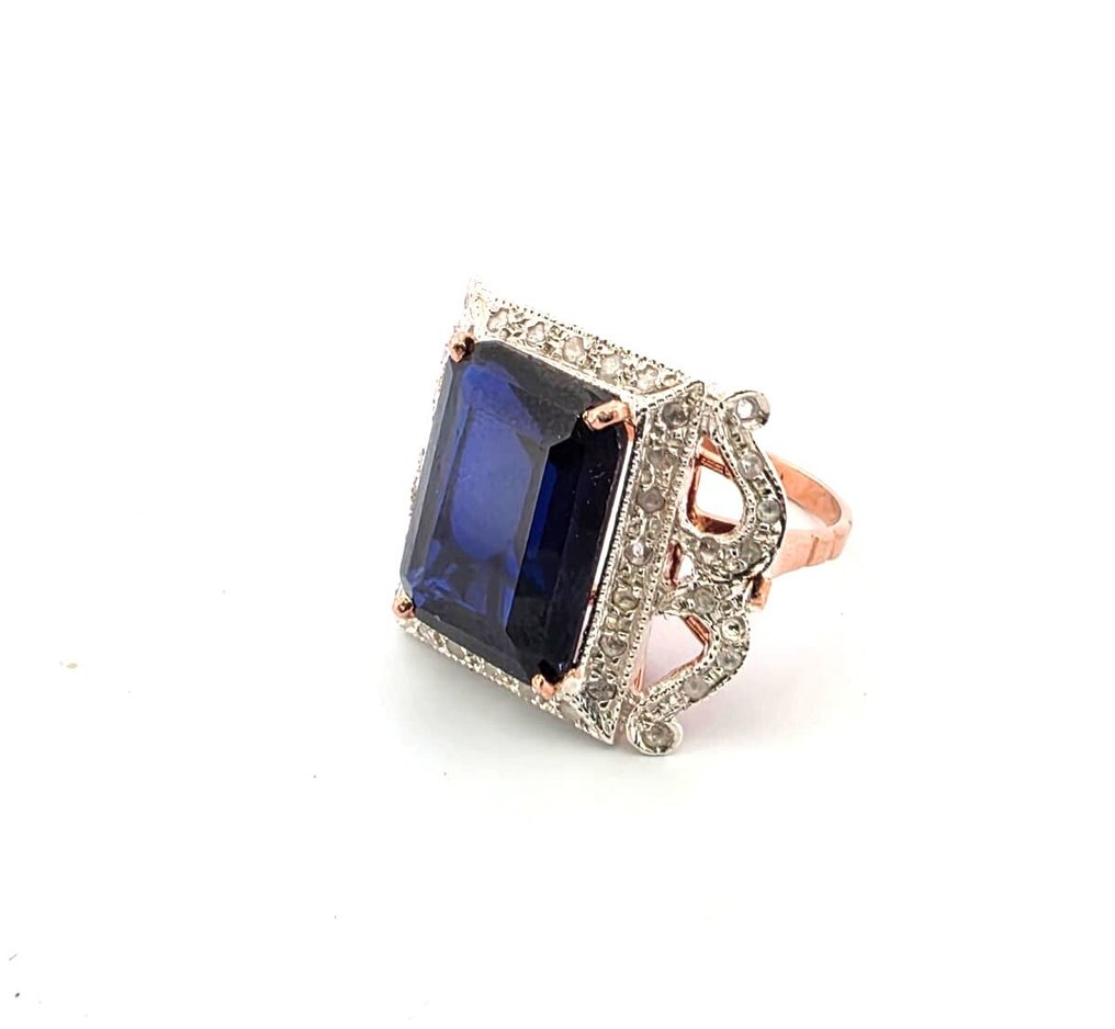 Ohne mindestpreis - Ring - 9 Kt Roségold, Silber Saphir - Diamant #1.0