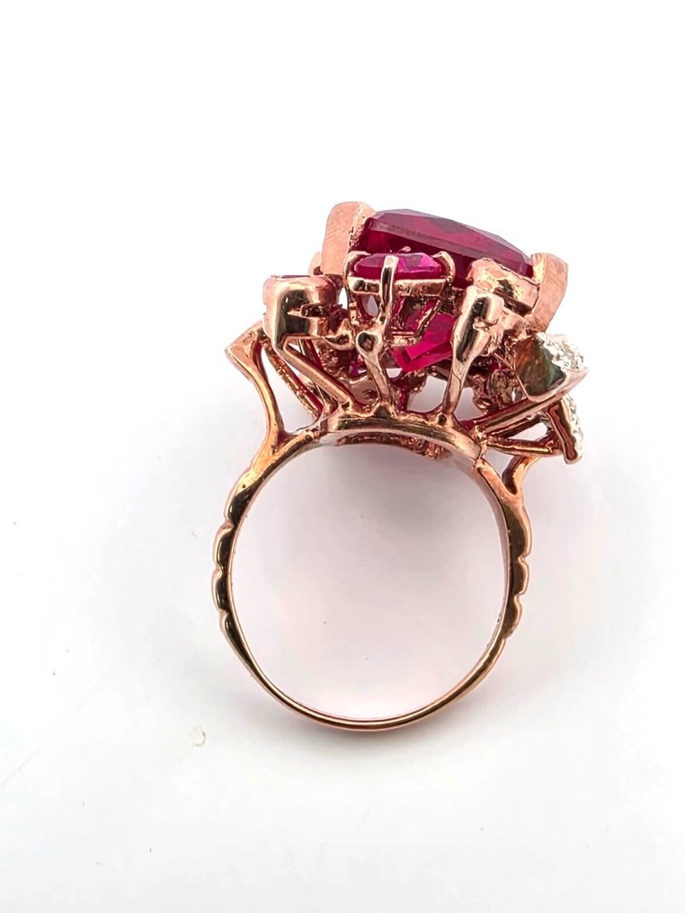 Ohne mindestpreis - Ring - 9 Kt Roségold, Silber Rubin - Diamant #3.2