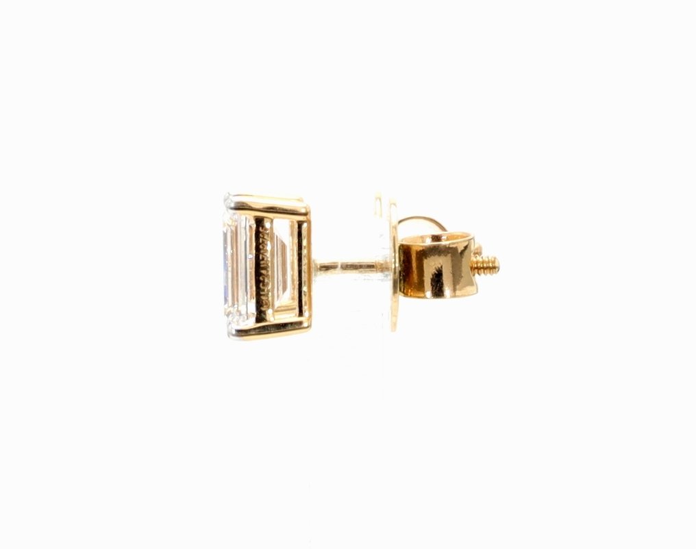 Øredobber - 18 karat Gull -  2.10ct. tw. Diamant (Lab-dyrket) - Smaragdskårne ørestikker med studs #1.0