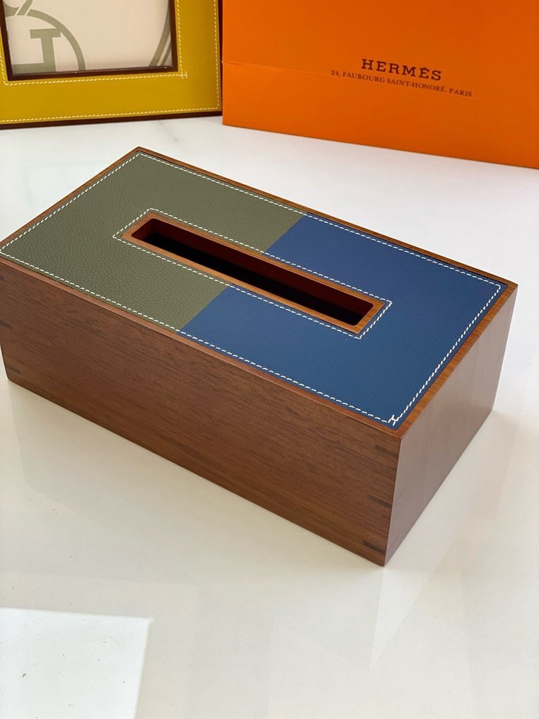 Hermès - 盒 - 木, 皮革 - 纸巾盒 #1.0