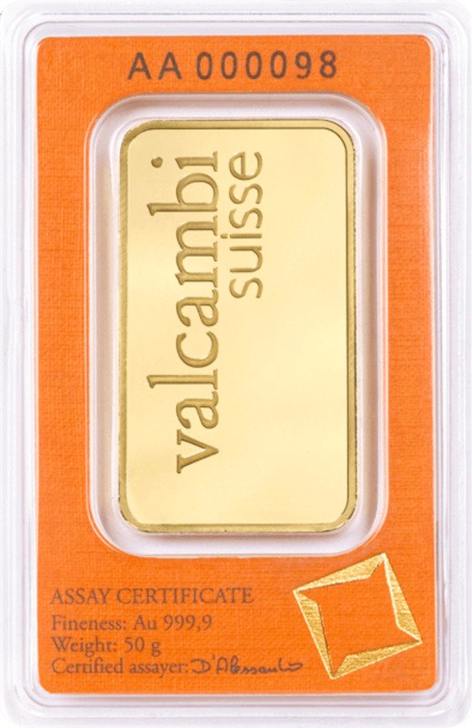 50 gramas - Ouro .999 - Valcambi, Switzerland - Selado e com certificado #1.0