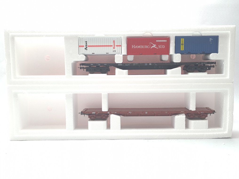 Rivarossi H0 - 2400/2414 - Modeltog godsvogn (2) - 2 containerbiler - CFL, DB #2.1