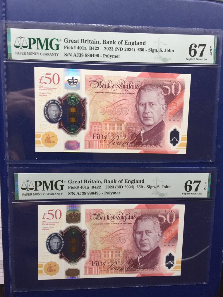 Gran Bretagna. - 2 x 50 Pounds 2023 (ND 2024) - Pick 401a - consecutive #1.0