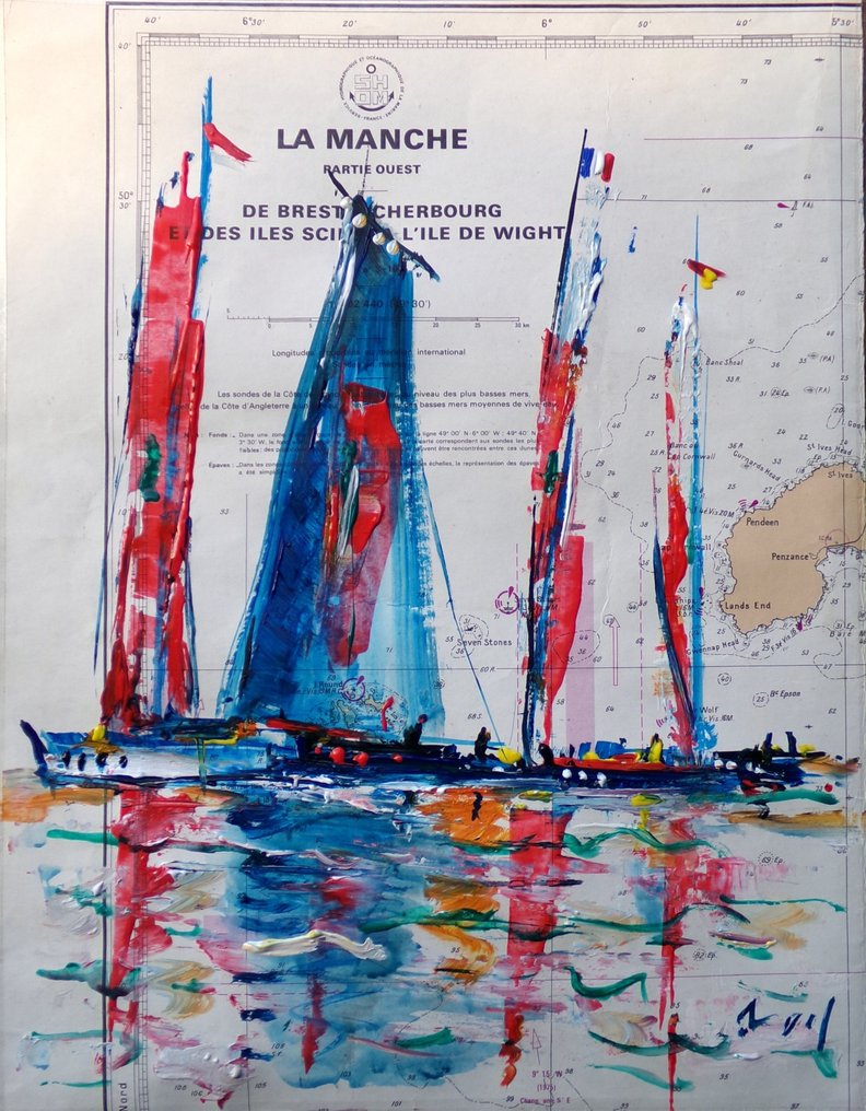 Denis Pascal dit "Roy" (1959) - Régate sur carte marine. #1.0