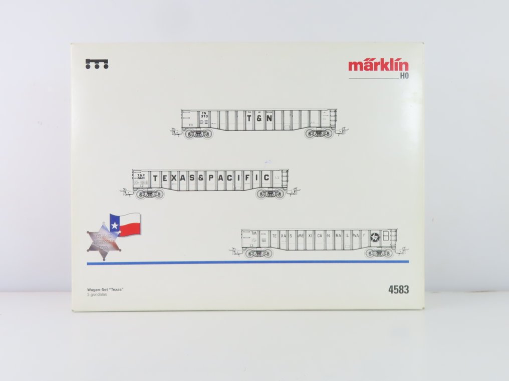 Märklin H0 - 4583 - Σετ τρένου μοντελισμού μεταφοράς εμπορευμάτων (1) - Σετ τριών τμημάτων εμπορευματοκιβωτίων με τετραξονική 'Gondola'. - T&N #3.2