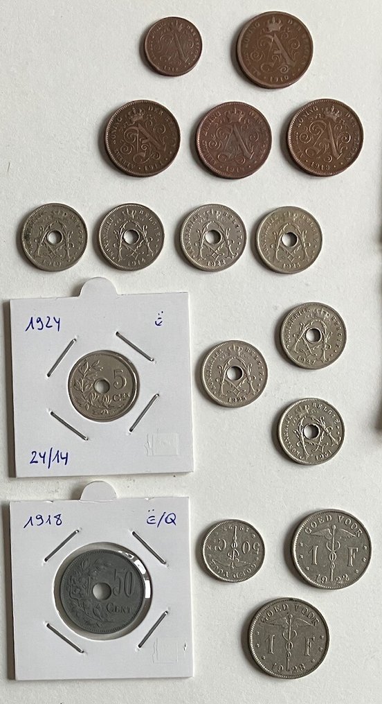 Βέλγιο. 1910/1941, lot of 30 coins and banknote  (χωρίς τιμή ασφαλείας) #2.1