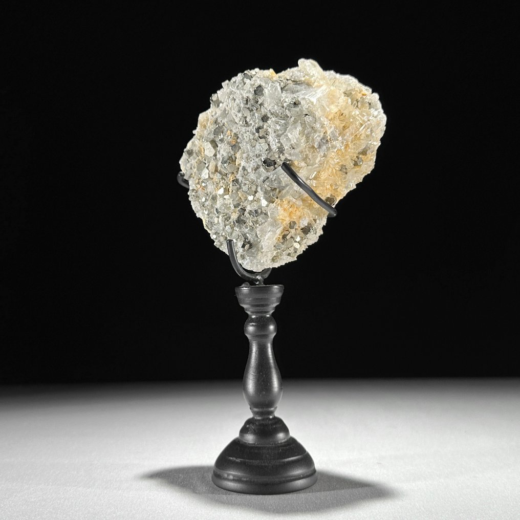 无底价 - 美丽的黄铁矿与石英对 水晶簇与球体，配有定制底座- 1300 g - (2) #4.3