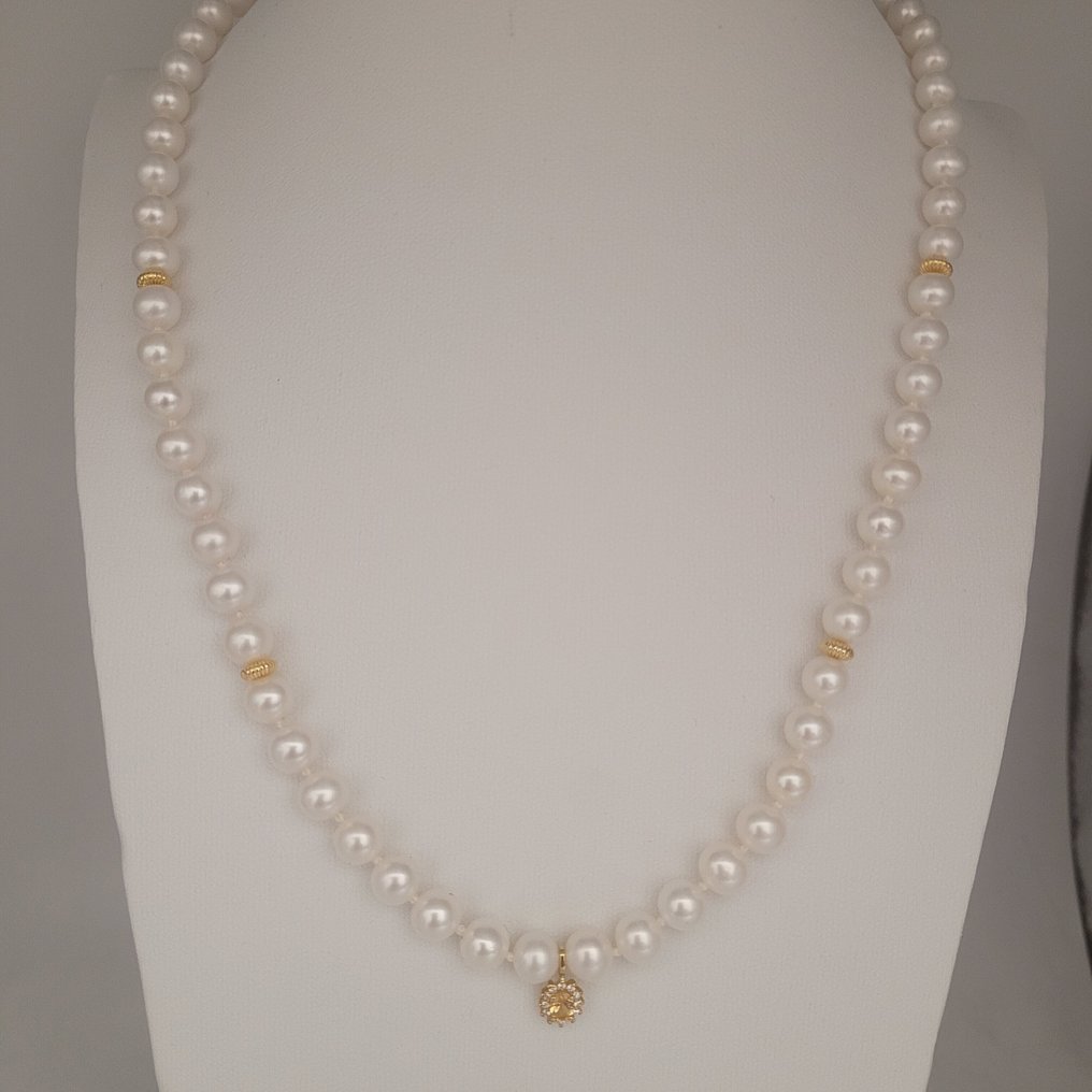 Ingen mindstepris - Halskæde med vedhæng - 18 kraat Gulguld Perle - Citrin - Akoya #1.0