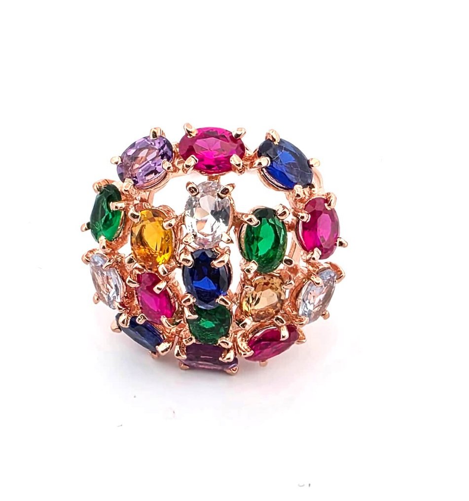 沒有保留價 - 戒指 - 9 節 玫瑰金, 銀 藍寶石 - 黃玉 #1.0