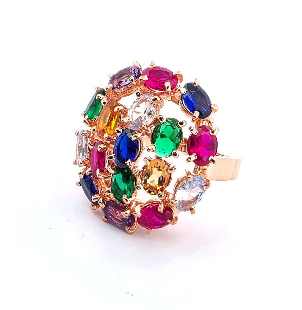 沒有保留價 - 戒指 - 9 節 玫瑰金, 銀 藍寶石 - 黃玉 #1.0