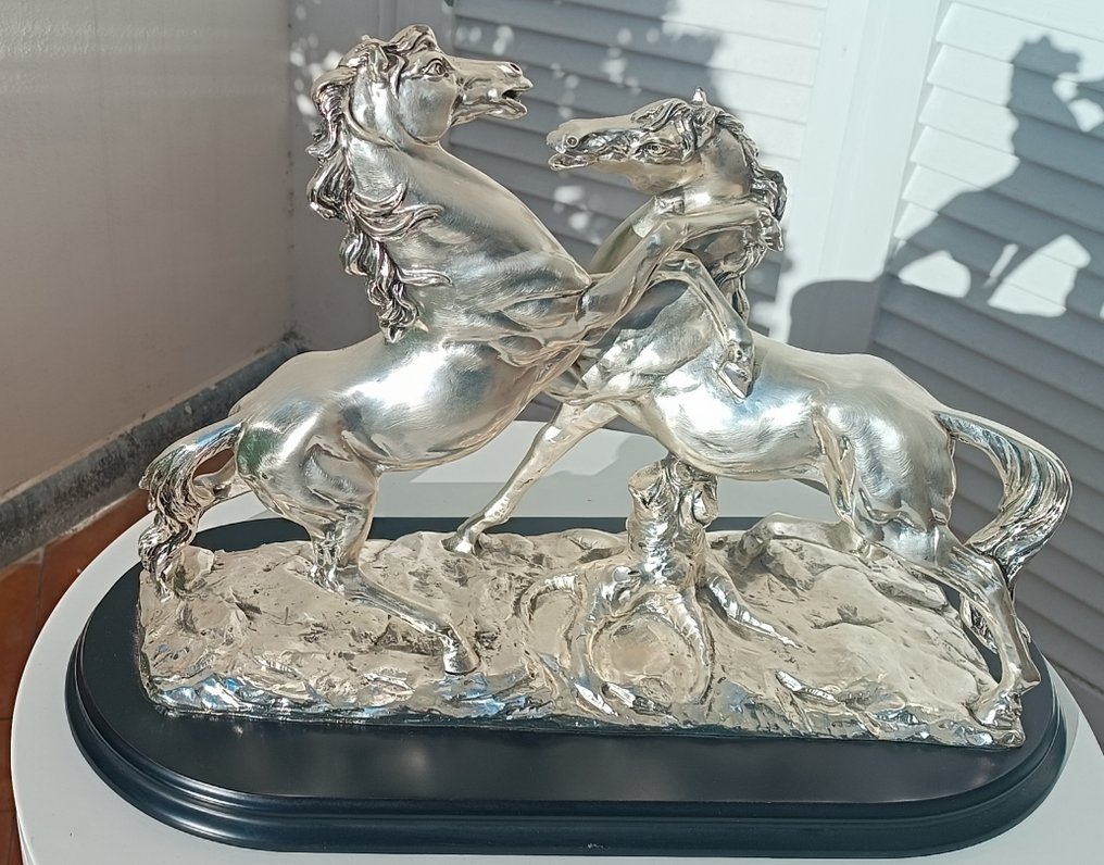 A. Santini - Γλυπτό, Cavalli Rampanti - 37 cm - .925 silver - 1970 #1.0