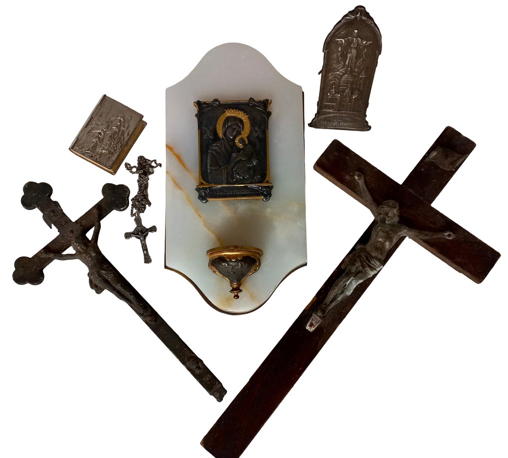 一套六件宗教物品 (6) - 縞瑪瑙, 青銅色, 金屬, 木 - 1900-1910 #1.0