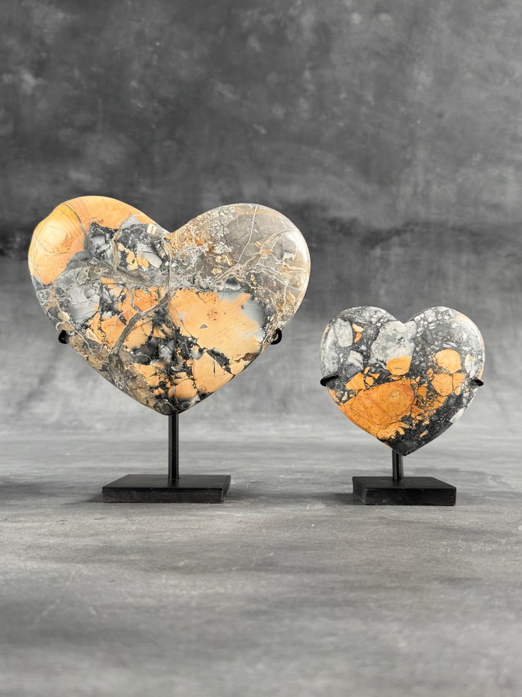 无底价 - 一对令人惊叹的Maligano Jasper 定制支架上的球体- 3700 g - (2) #1.0