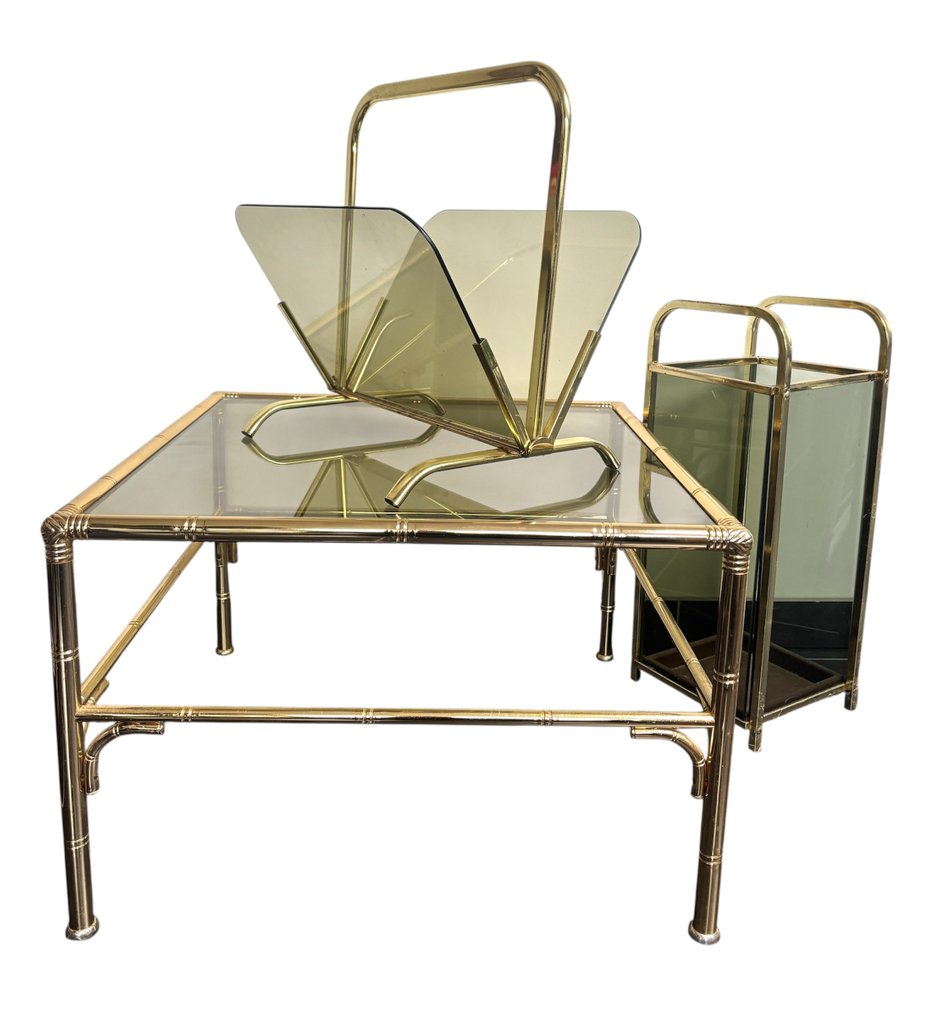 Couchtisch (3) - Metall, Glas - 3 x Hollywood Regency #1.0