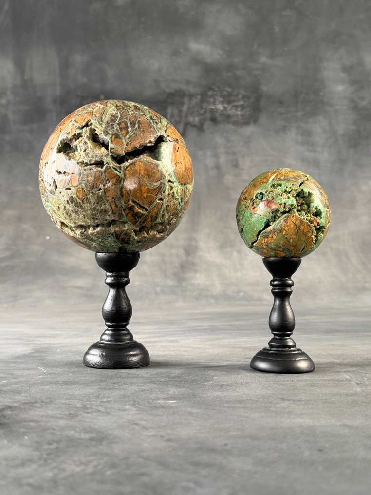 无底价 - 精彩的绿色史密森石对 定制支架上的球体- 2300 g #1.0