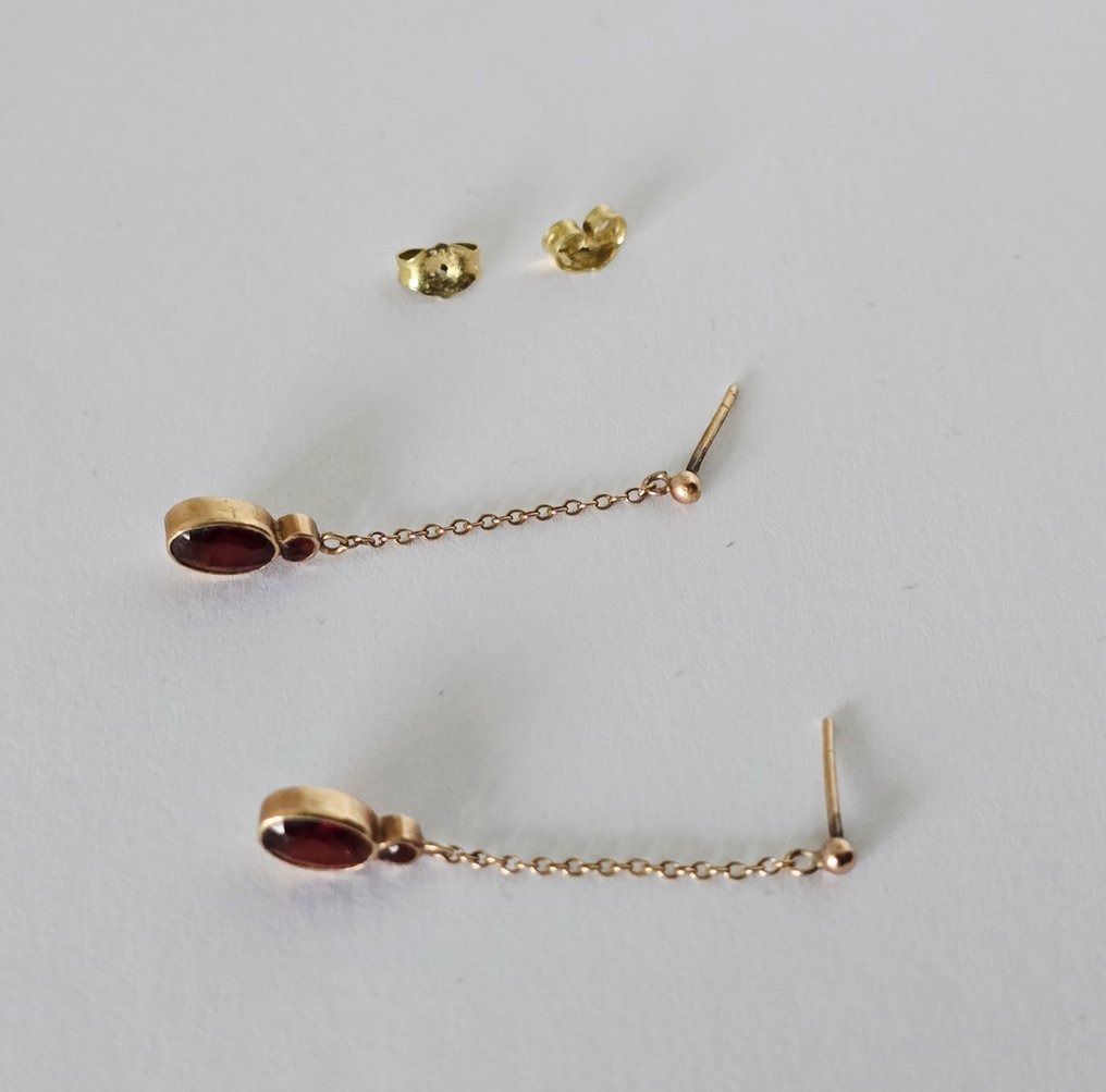 χωρίς τιμή ασφαλείας - Κρεμαστά σκουλαρίκια - 8 καράτια Κίτρινο χρυσό - ρουμπίνια #4.3