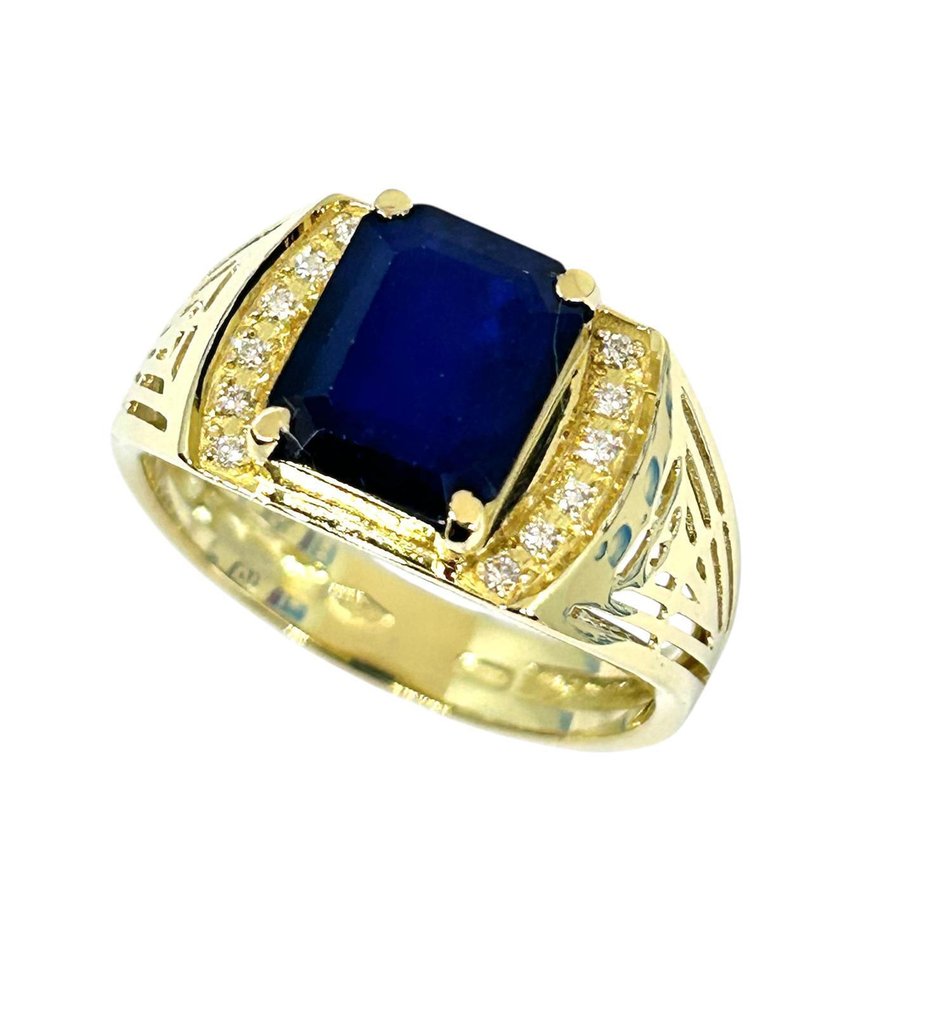 Bague - 18 carats Or jaune - 3.46ct. tw. Saphir - Diamant #3.2