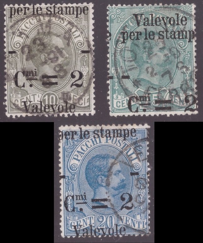 意大利王国 1890 - 三件具有不同类型的覆盖印刷 - Sassone NN. 50ae, 51aea, 53ac #1.0