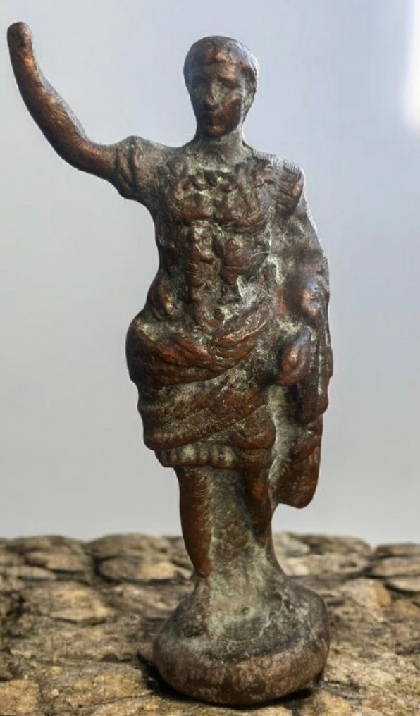 Αγαλματίδιο, Statuette en bronze d'Auguste de Prima Porta, d'après l'antique - 12 cm - Πατιναρισμένος μπρούτζος - 1800 #1.0
