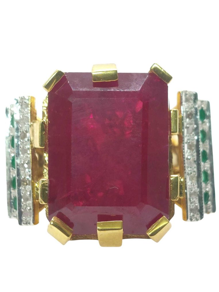 沒有保留價 - 戒指 - 9 節 銀, 黃金 紅寶石 - 混合寶石 #1.0