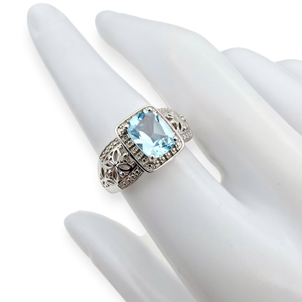 No reserve price - Ring Silver - Topaz, Diamond(Certified) #2.1