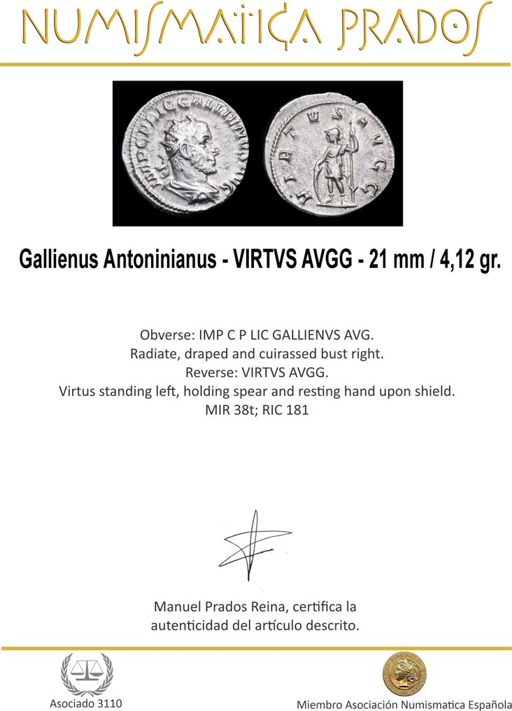 Romarriket. Gallienus (AD 253-268). Antoninianus VIRTVS AVGG (Ingen mindstepris) #1.0
