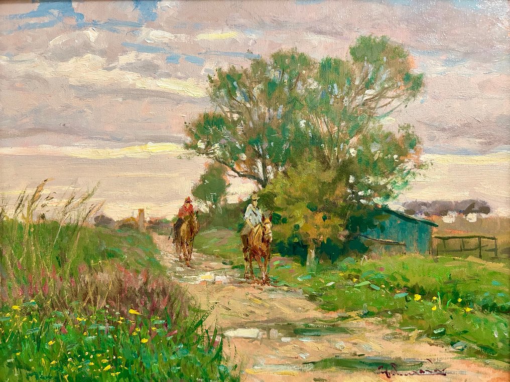 Giorgio Luxardo (1937-2019) - Stradina con cavalieri #2.1