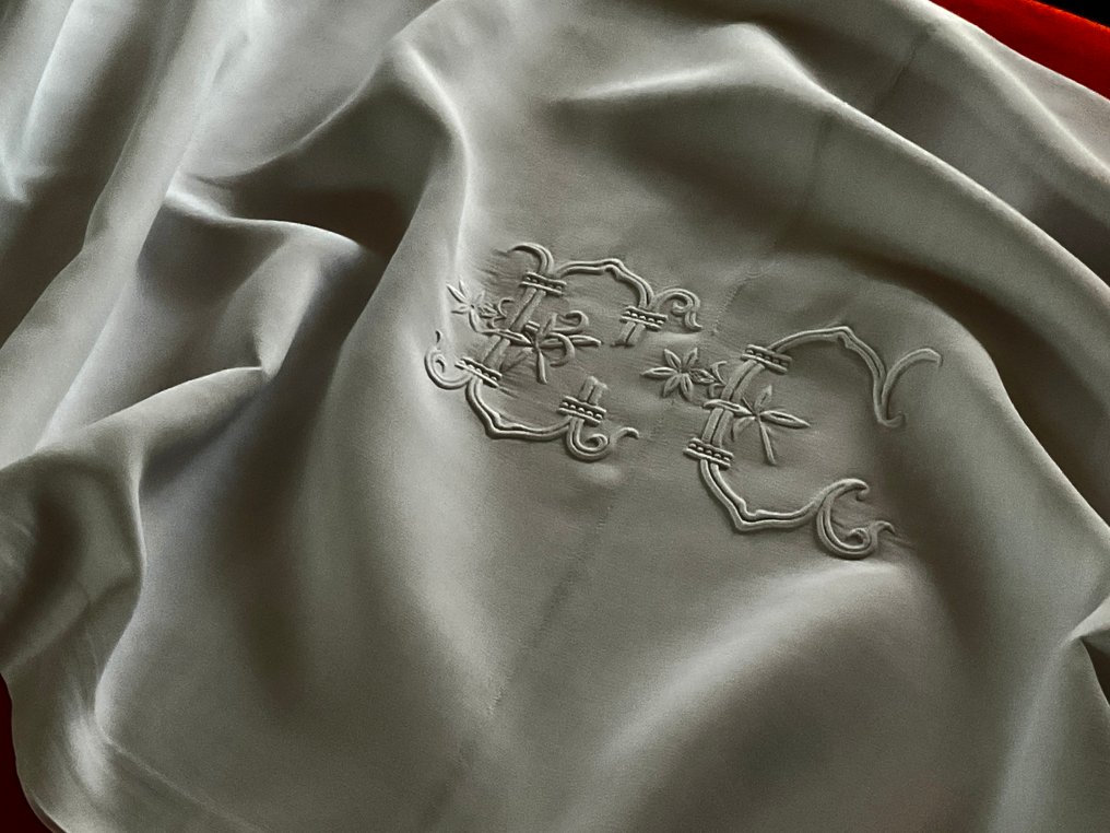 Tidigt 1900-tal linne sänglinne med initialerna E.C. - Textil - 3.2 m - 2.3 m #4.3