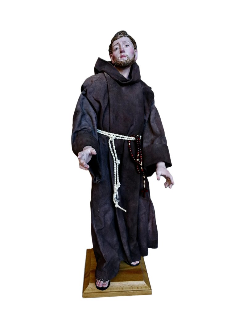 雕像, San Francesco d'Assisi - 44 cm - 奶油色陶器, 紡織品 #1.0