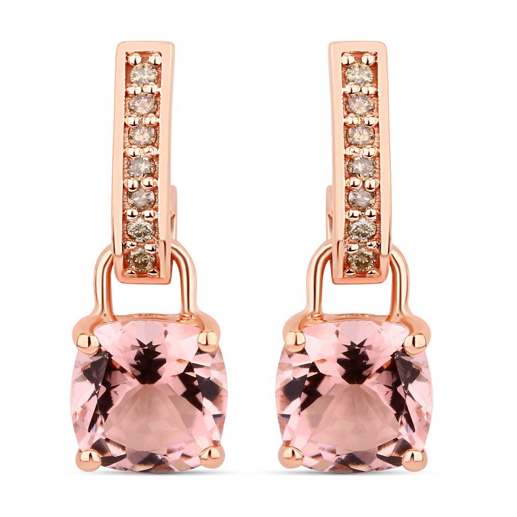 Σκουλαρίκια - 14 καράτια Ροζ χρυσό -  1.60ct. tw. Μοργκανίτης - Διαμάντι #1.0