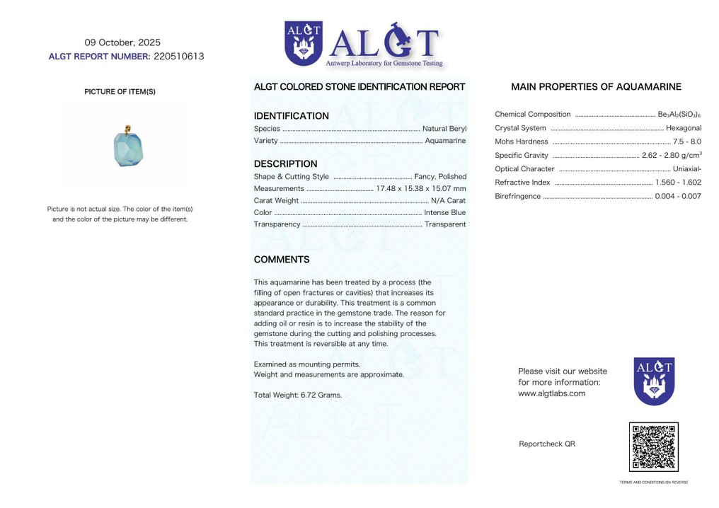 χωρίς τιμή ασφαλείας - Κολιέ με μενταγιόν - 18 καράτια Κίτρινο χρυσό Ακουαμαρίνης - ALGT Πιστοποιημένο #2.1