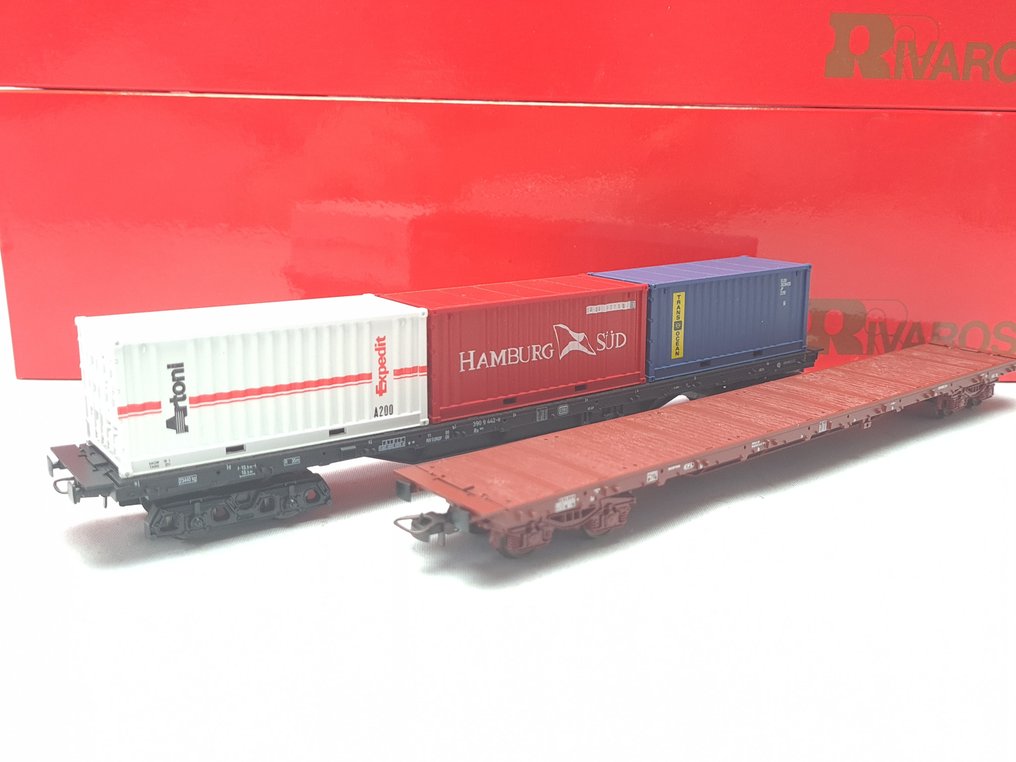 Rivarossi H0 - 2400/2414 - Modeltog godsvogn (2) - 2 containerbiler - CFL, DB #1.0