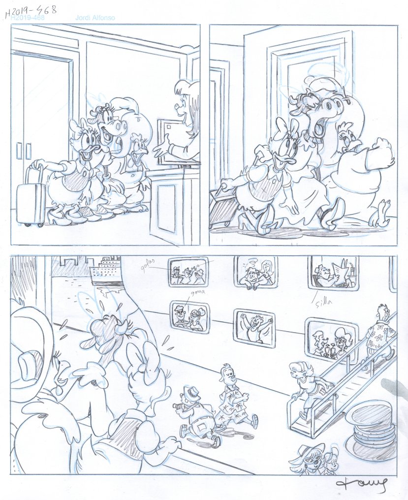 Tony Fernandez Δημοσιευμένη σελίδα κόμικ. - Daisy, Clarabelle & Clara Cluck (H2019-468) - Original Pencil - Hand Signed #3.2