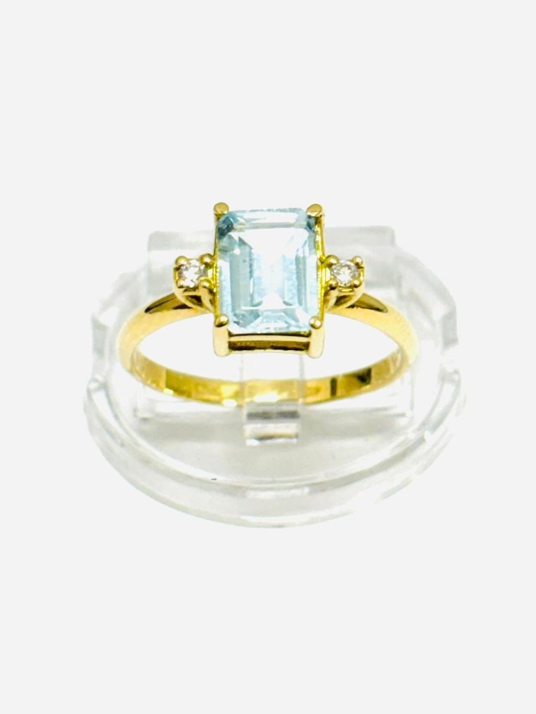 Inel - 18 ct. Aur galben -  1.82ct. tw. Aquamarine - Diamant - Made in Italy #1.0