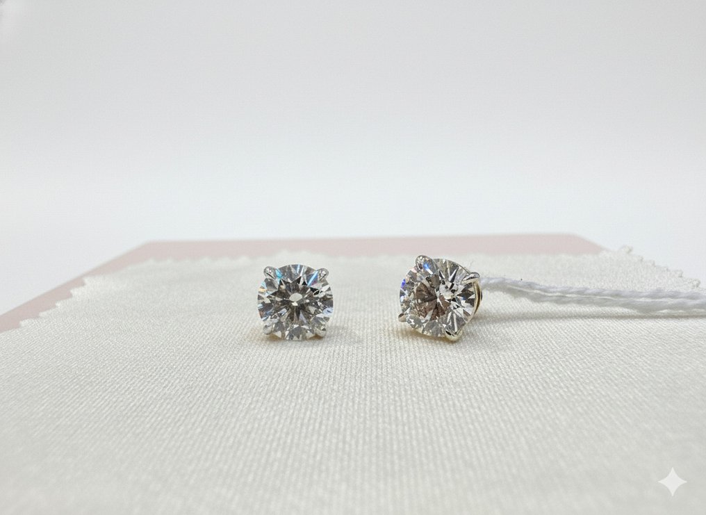 耳釘耳環 - 18 克拉 黃金 - 3.08ct. tw. 鉆石 (實驗室培育) - 单颗钻石耳钉 #1.0