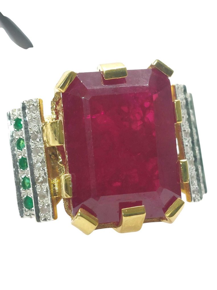 沒有保留價 - 戒指 - 9 節 銀, 黃金 紅寶石 - 混合寶石 #3.2