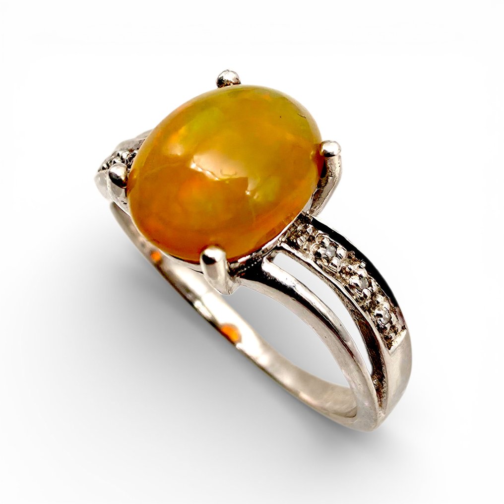 Ingen reservasjonspris - Ring Sølv - Opal, Diamant (sertifisert) #2.1