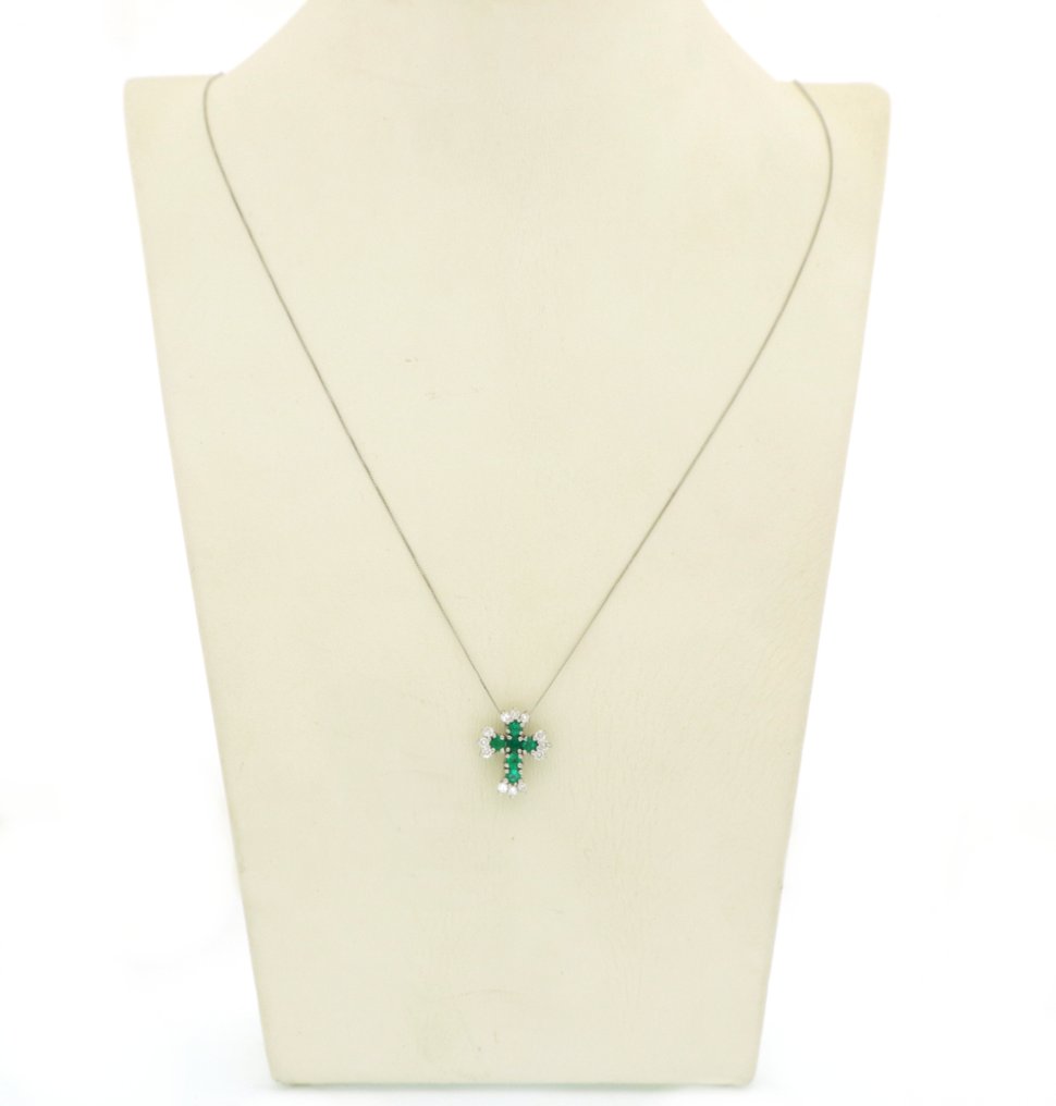 Sans prix de réserve - Boucles d'oreilles - 18 carats Or blanc -  0.30ct. tw. Diamant (Naturelle)  - Émeraude #2.1