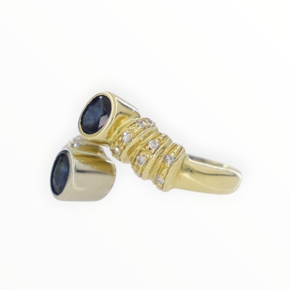 戒指 - 18 克拉 黃金, 白金 藍寶石 - 鉆石 #1.0