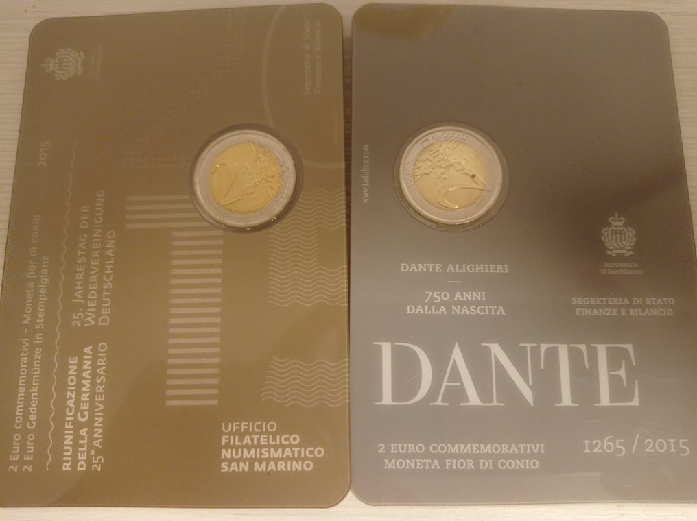 Saint-Marin. 2 Euro 2015 "Riunificazione della Germania" + "Dante" (2 monedas)  (Sans prix de réserve) #3.2