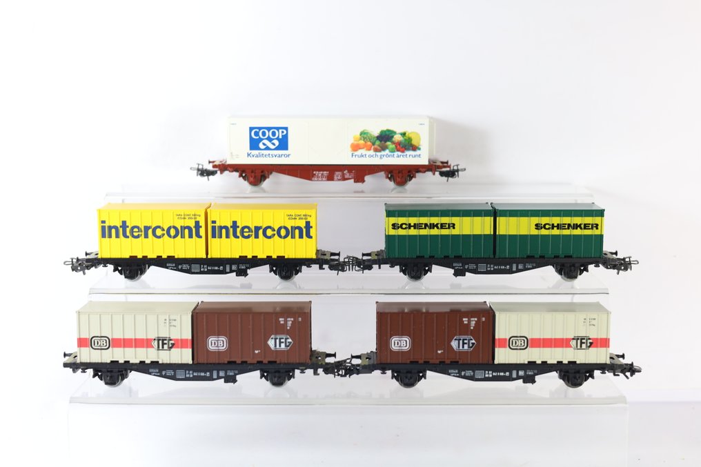 Märklin H0轨 - 4664/4760/4764/4670 - 模型火车货运车厢 (5) - 5 辆两轴集装箱车载货 - DB #1.0