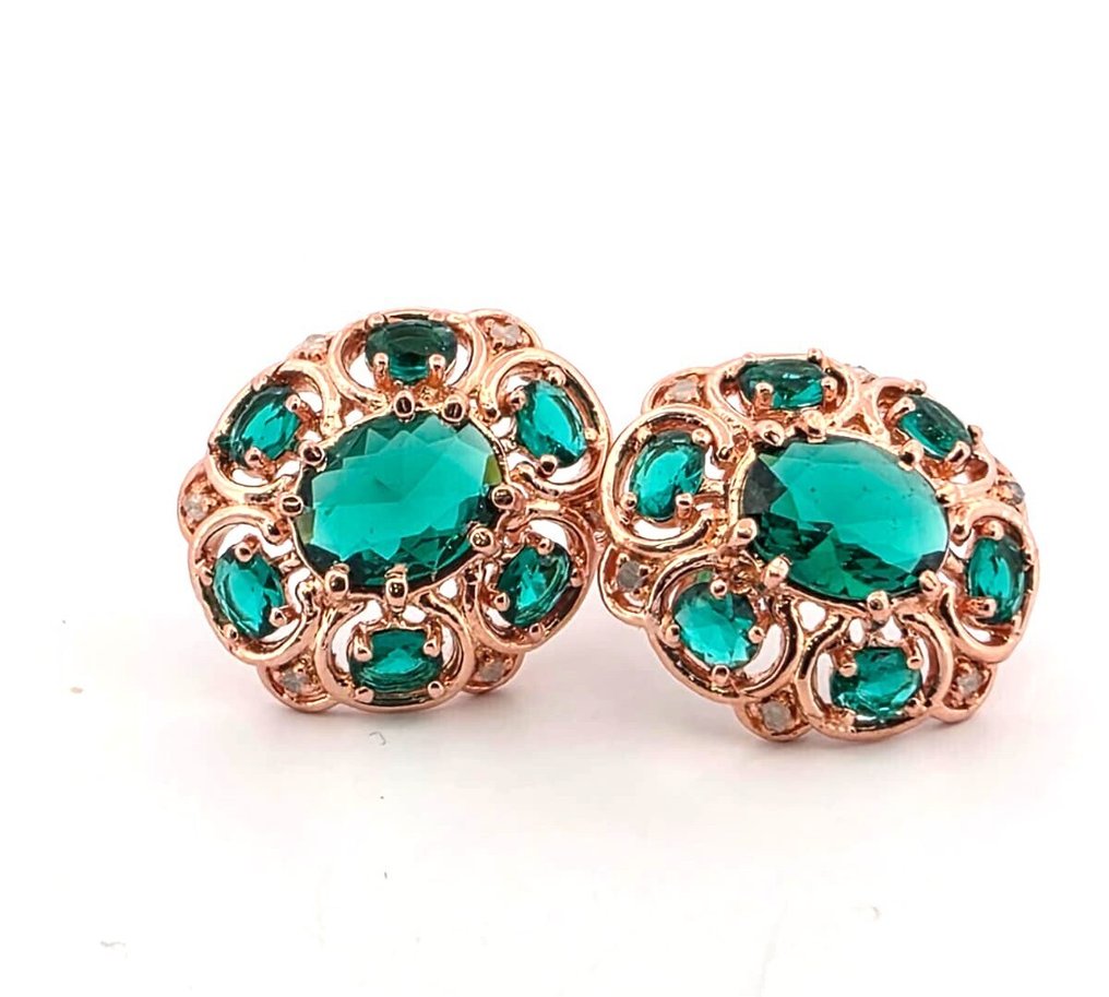 Senza prezzo di riserva - Orecchini - 9 kt Oro rosa, Argento Smeraldo - Smeraldo #1.0