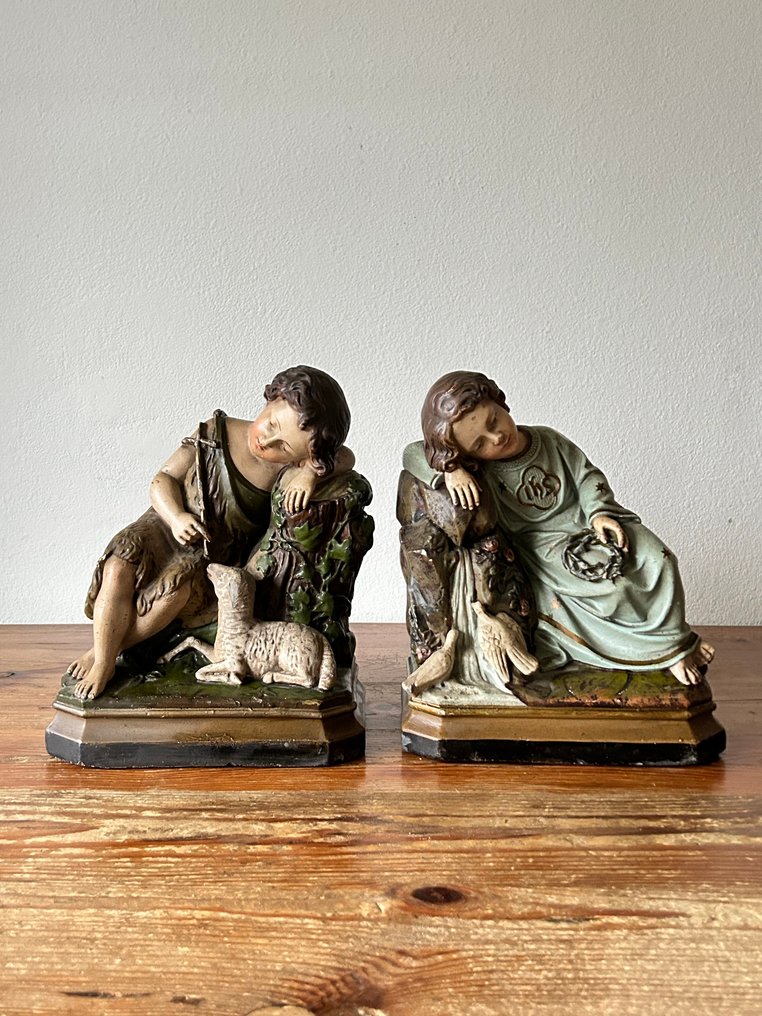 Skulptur, Jezus en St Janneke - 30 cm - Gips - 1925 #1.0