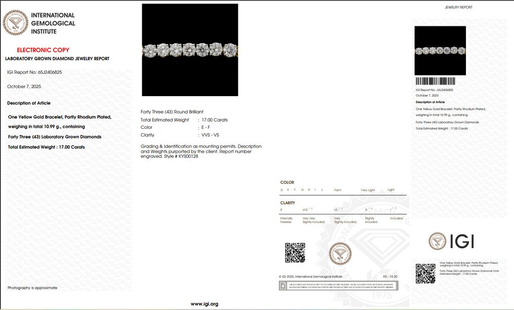 手鈪 - 18 克拉 黃金 - 17.00ct. tw. 鉆石 (實驗室培育) #3.2