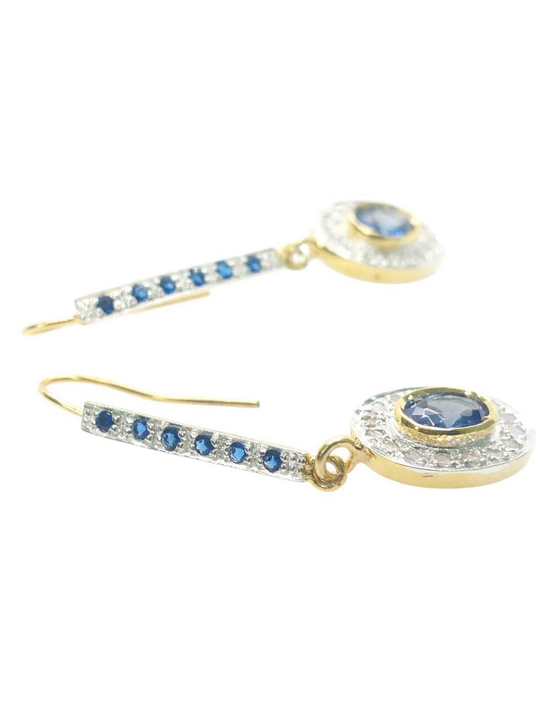 Ingen mindstepris - Øreringe - 9 kt. Sølv, Gulguld Safir - Blandede ædelsten #4.3