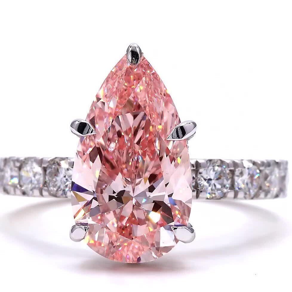 戒指 - 18 克拉 白金 - 4.95ct. tw. 粉紅色 鉆石 (彩色實驗室培育鑽石) - 鉆石 #2.1