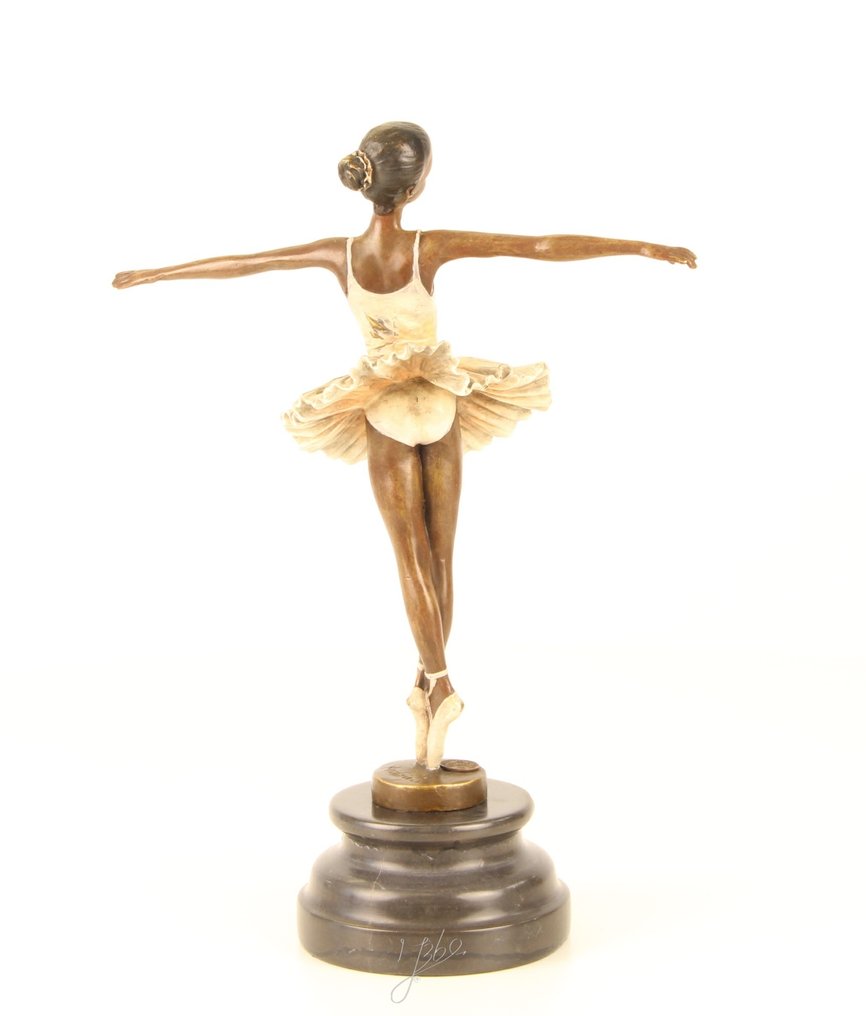 Figuur - Bronzeskulptur einer Ballerina – Elegante Darstellung von Anmut und Bewegung - Brons, Marmer #2.1