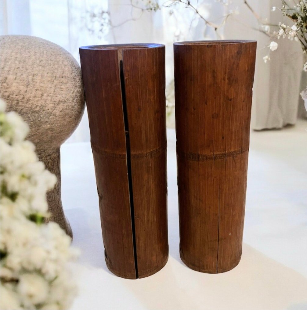 中国竹雕大号笔筒（Bitong）一对 - 木 - 中國 - 20世紀 #1.0