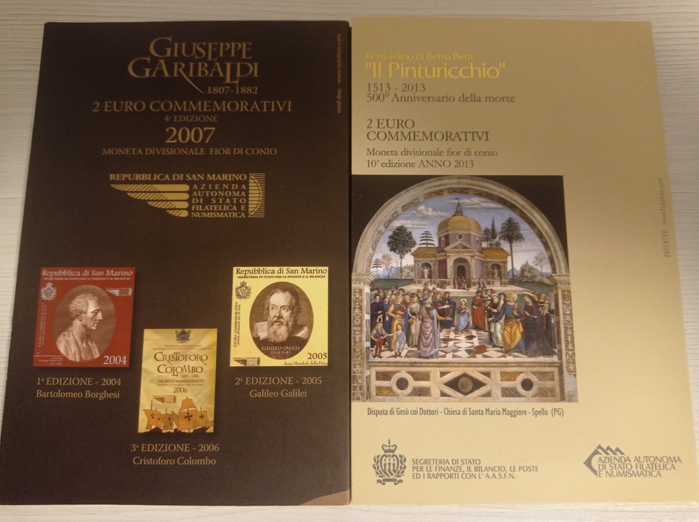 聖馬力諾. 2 Euro 2007/2013 "Garibaldi" + "Il Pinturicchio" (2 monedas)  (沒有保留價) #1.0