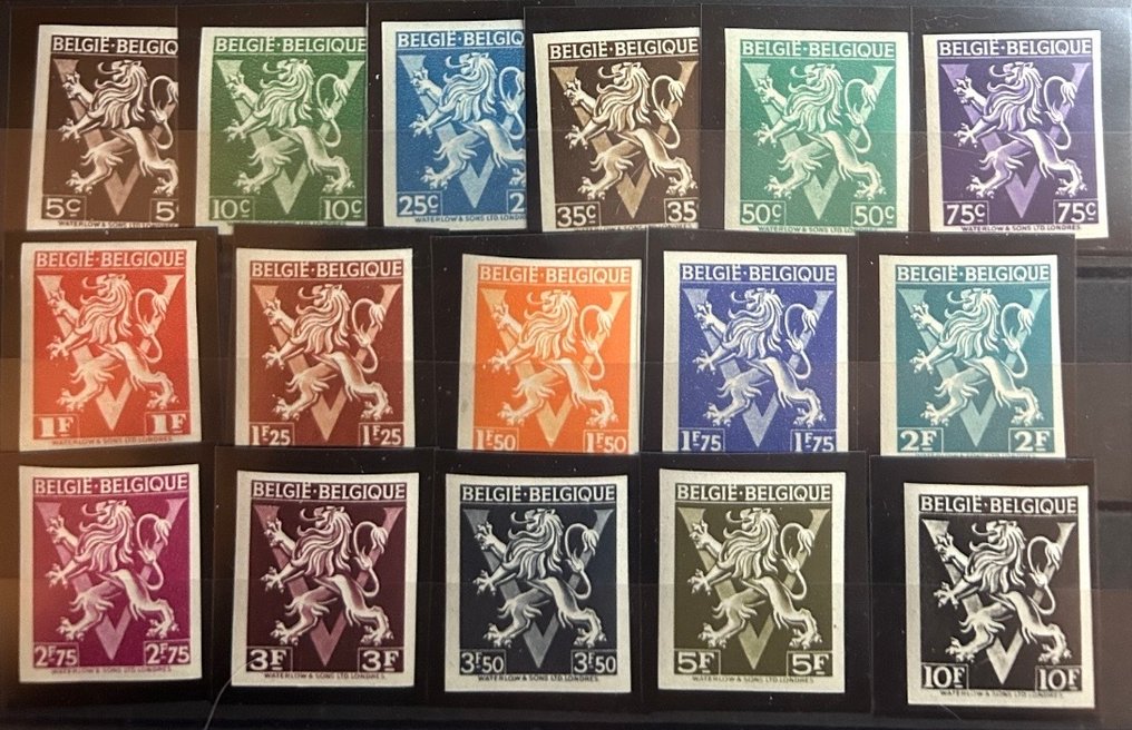 Βέλγιο 1944 - Heraldieke λιοντάρι με εκτύπωση V - Ολόκληρες σειρές - Αδιάσπαστο - OBP/COB 674/685 (zonder 'Specimen') #2.1